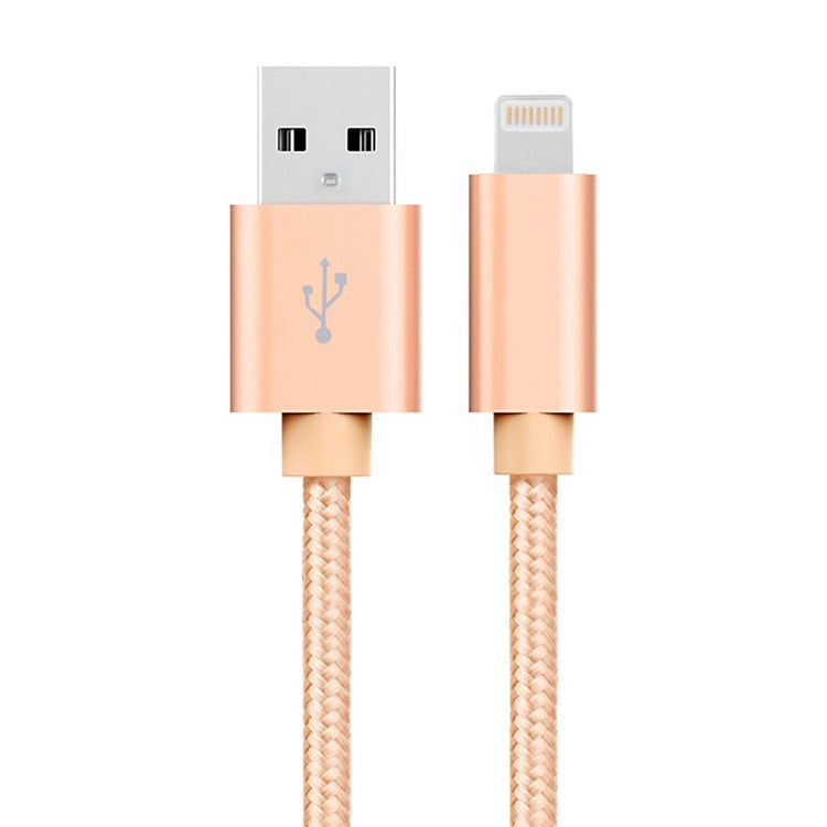 3M 2A Woven Pattern Lightning 8Pin USB Data Sync Charger Cable for iPhone iPad iPod - Gold Color