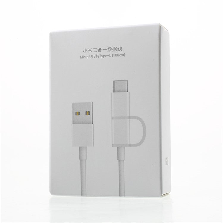 XIAOMI 1m 2-In-1 Data Charge Cable Type C + Micro USB for Xiaomi Mi 5s/Redmi 4 Etc - White