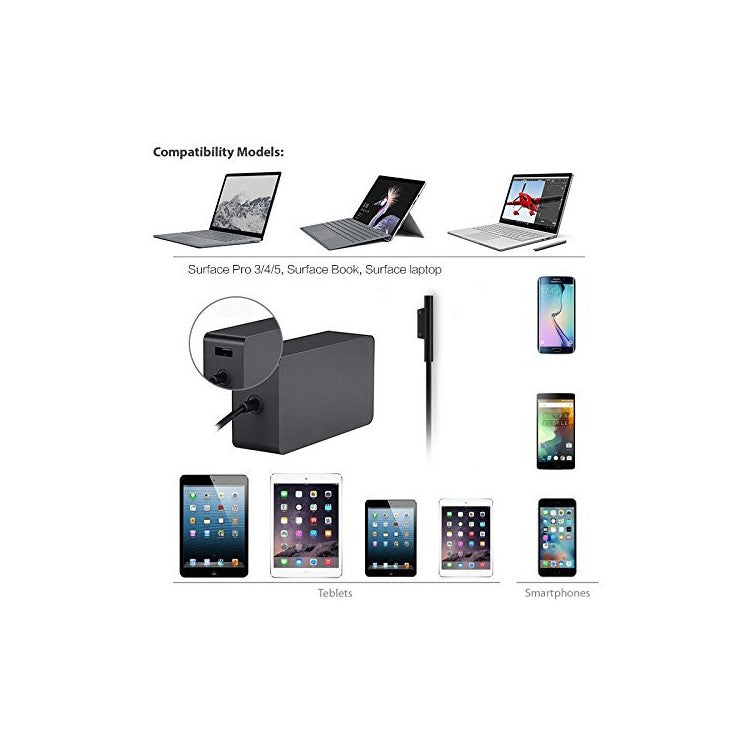 15V 4A Power Charger Adapter for Microsoft Pro 5/4/3, Surface Book 2017/1706/1800/1735/1736 - UK Plug