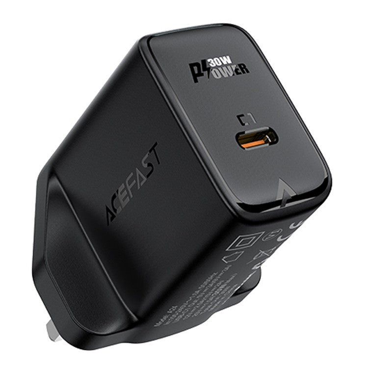 ACEFAST A24 PD 30W Wall Adapter USB Type-C Single Port GaN Charger, UK Plug - Black