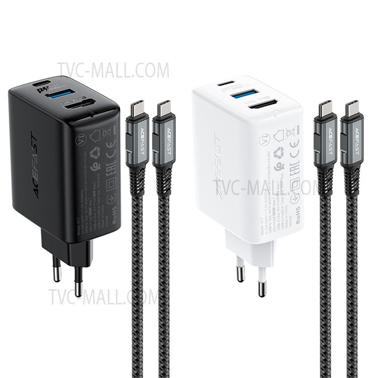 ACEFAST A17 65W GaN Charger USB-A + Type-C + HDMI 3-port Power Adapter Hub with Cable, EU Plug - White