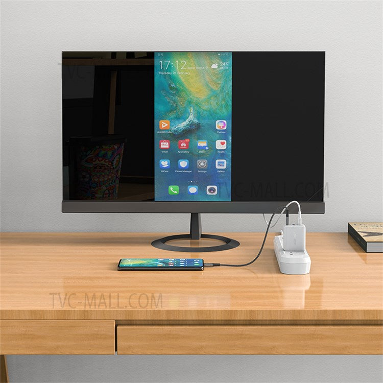 ACEFAST A19 Portable 65W GaN Charger with Cable USB-A + Type-C + HDMI 3-port Power Adapter Hub, US Plug - Black