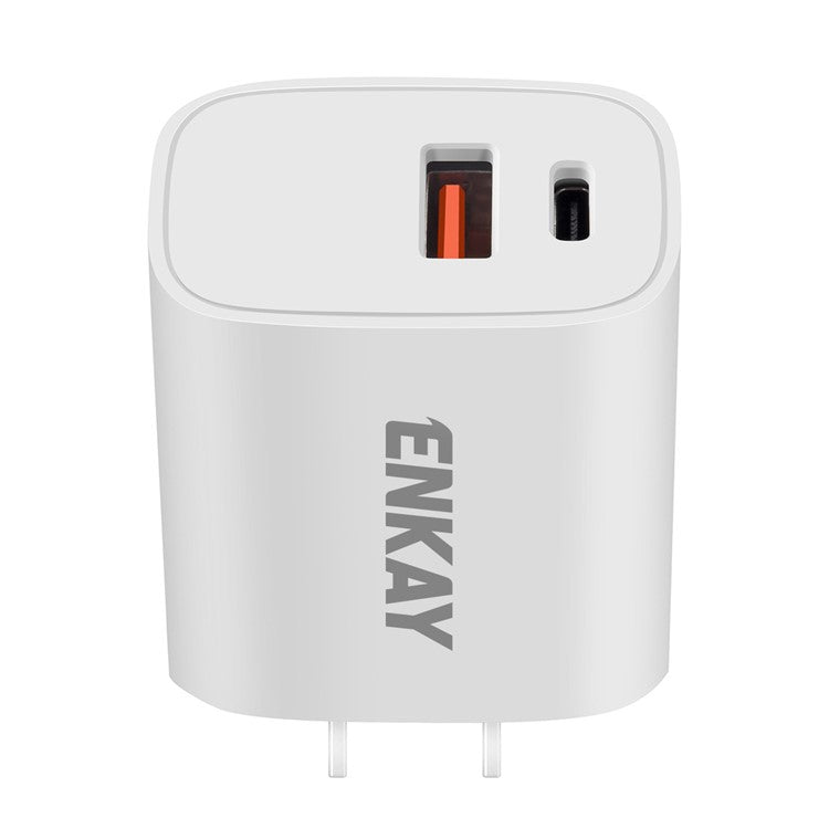 ENKAY HAT PRINCE PD 20W+QC 3.0 Type C USB Dual Ports Wall Charger Charging Block Adapter - US Plug