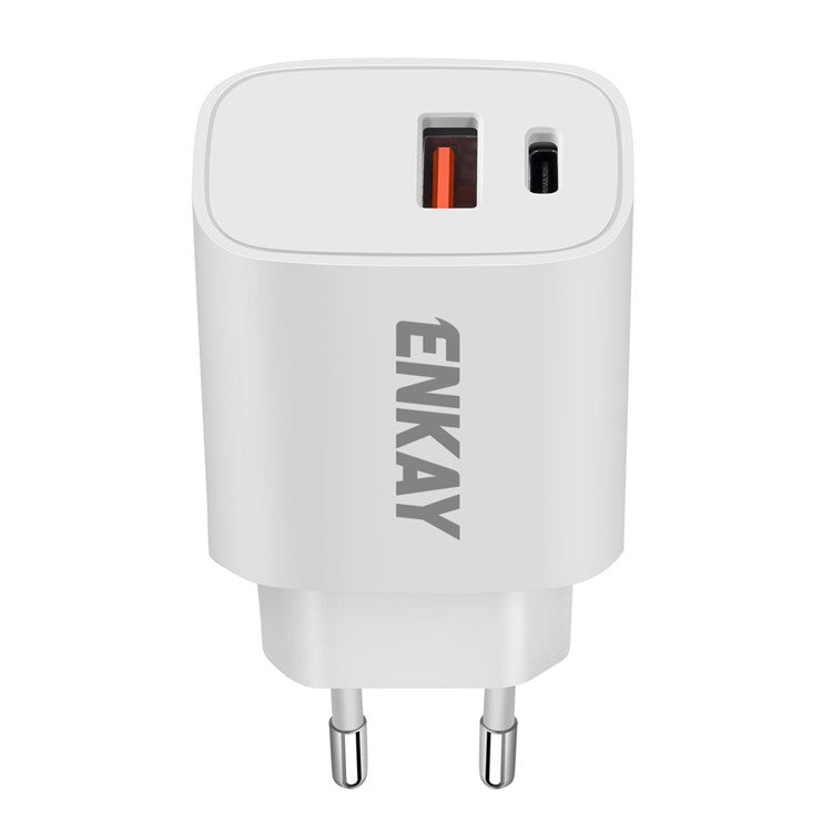 ENKAY HAT PRINCE PD 20W+QC 3.0 Type C USB Dual Ports Wall Charger Power Adapter for Apple Android - EU Plug