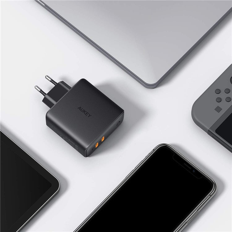 AUKEY PA-D5 Type-C Dual Port Charging Block PD 63W Wall Charger Fast Charging Power Adapter, EU Plug/Black