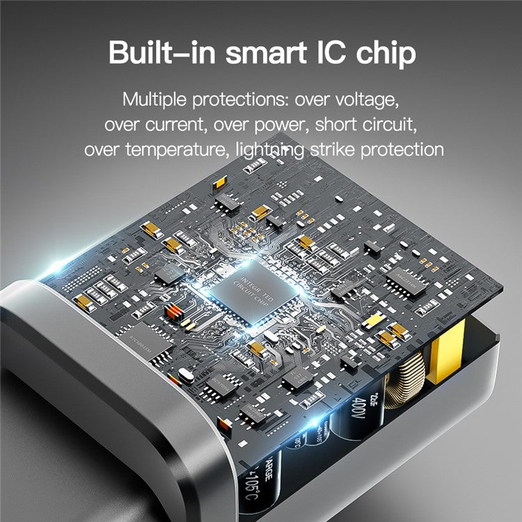 ESSAGER Type-C PD + USB-A QC3.0 30W Dual Ports Fast Charging Wall Charger Phone Charging Adapter - White/US Plug