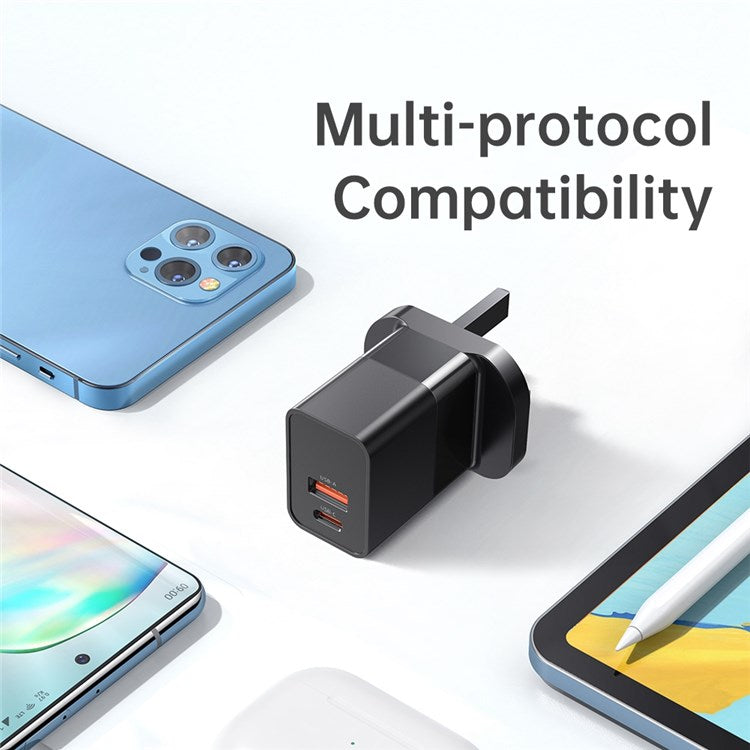 MCDODO CH-130 PD 20W Fast Charging Adapter USB+Type-C Dual Port Wall Charger - Black/UK Plug