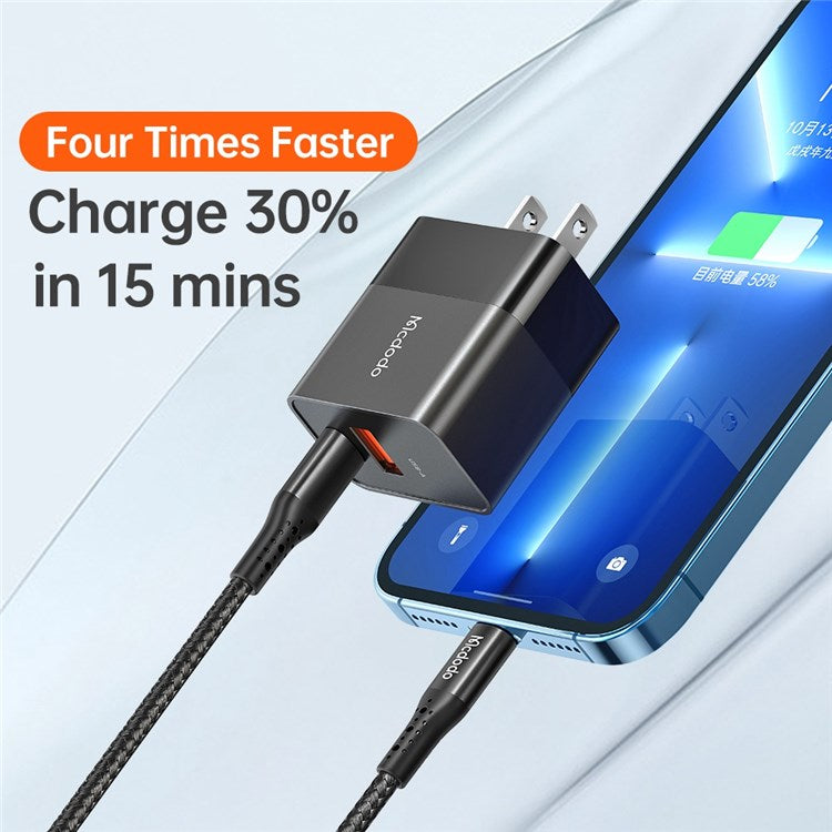 MCDODO CH-130 PD 20W Fast Charging Adapter USB+Type-C Dual Port Wall Charger - Black/US Plug