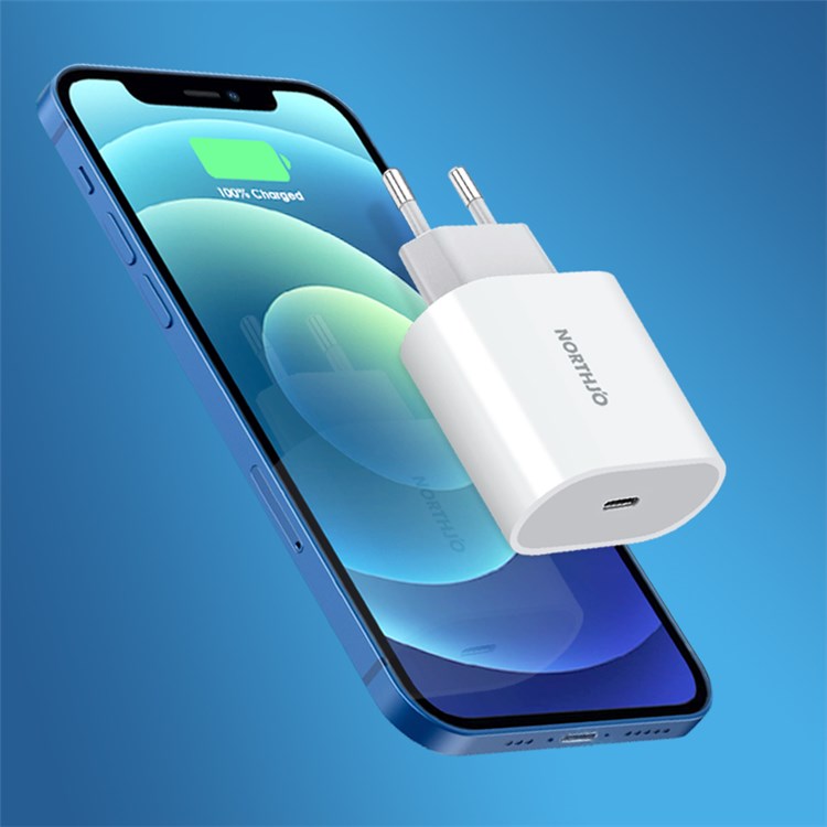 NORTHJO NOPD200101 Type-C Port Wall Charger PD 20W Phone Tablet Fast Charging Adapter - EU Plug/White