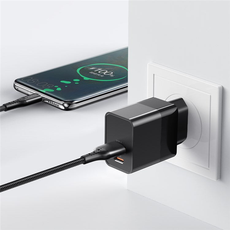 MCDODO MDD Hydrogen Series USB-A + Type-C PD 20W Phone Fast Charging Adapter Wall Charger with Cable - EU Plug/Black