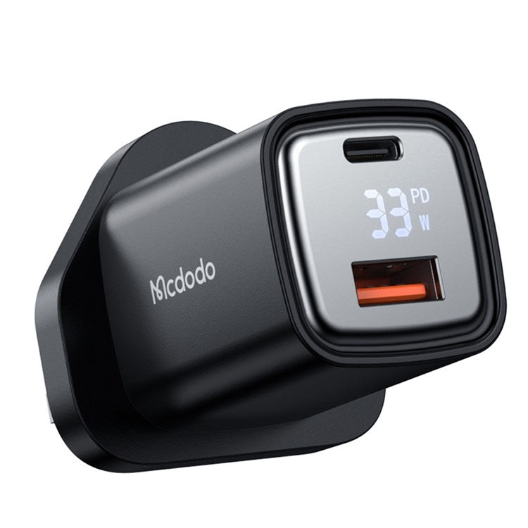 MCDODO Graphite Series 33W USB-A + Type-C Digital Display Dual Port Fast Charging Adapter Wall Charger - UK Plug