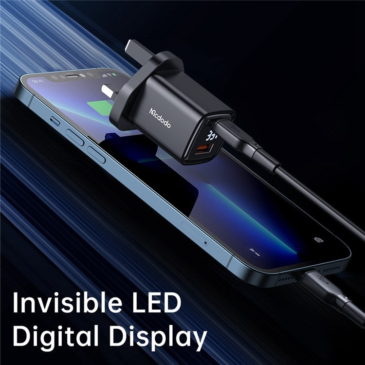 MCDODO Graphite Series 33W USB-A + Type-C Digital Display Dual Port Fast Charging Adapter Wall Charger - UK Plug