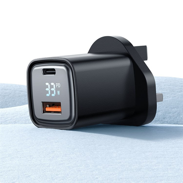 MCDODO Graphite Series 33W USB-A + Type-C Digital Display Dual Port Fast Charging Adapter Wall Charger - UK Plug