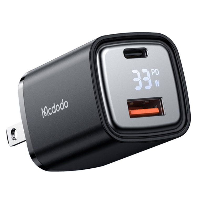 MCDODO Graphite Series 33W USB-A + Type-C Digital Display Dual Port Fast Charging Adapter Wall Charger - US Plug