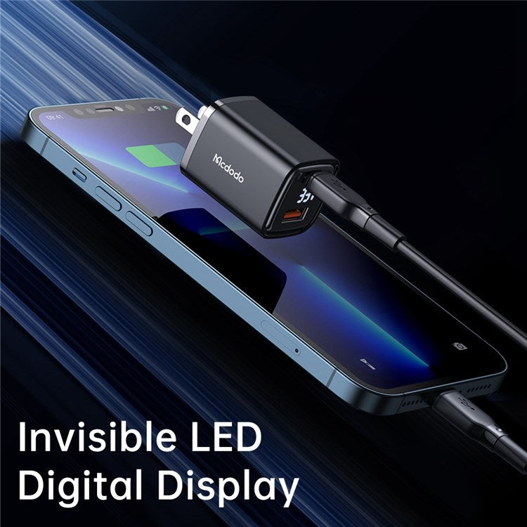 MCDODO Graphite Series 33W USB-A + Type-C Digital Display Dual Port Fast Charging Adapter Wall Charger - US Plug