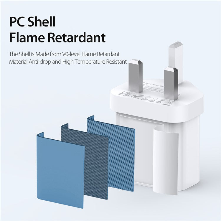 DUZZONA T3 PD 20W Wall Charger Fast Charging Adapter Type-C Single Port Travel Charger, UK Plug