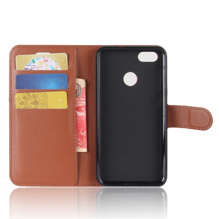 Litchi Texture Leather Wallet Stand Phone Accessory Case for Huawei P9 lite mini / Y6 Pro (2017) / Enjoy 7 - Brown