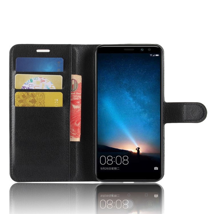 Litchi Skin Wallet Leather Stand Case for Huawei Mate 10 Lite / nova 2i / Maimang 6 - Black