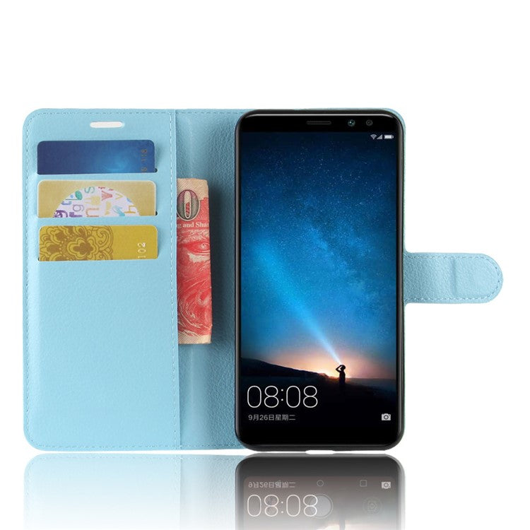 Litchi Skin Wallet Leather Cell Phone Case for Huawei Mate 10 Lite / nova 2i / Maimang 6 - Baby Blue