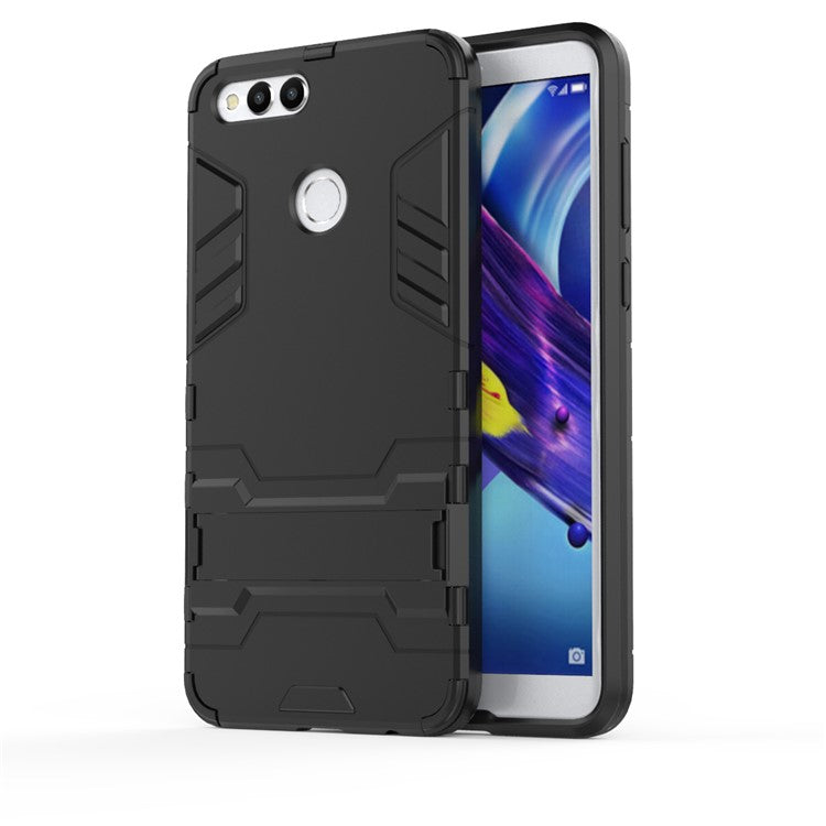 Cool Guard Plastic TPU Hybrid Back Case with Kickstand for Huawei Honor 7X - Black
