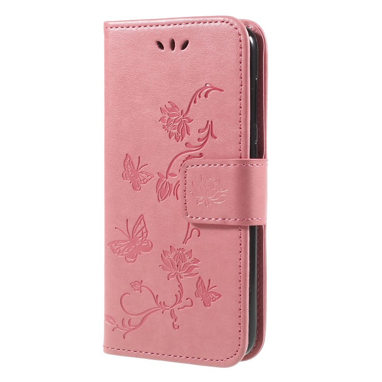 Imprint Butterfly and Flower PU Leather Wallet Phone Case for Huawei Y6 Pro (2017)/Enjoy 7/P9 lite mini - Pink