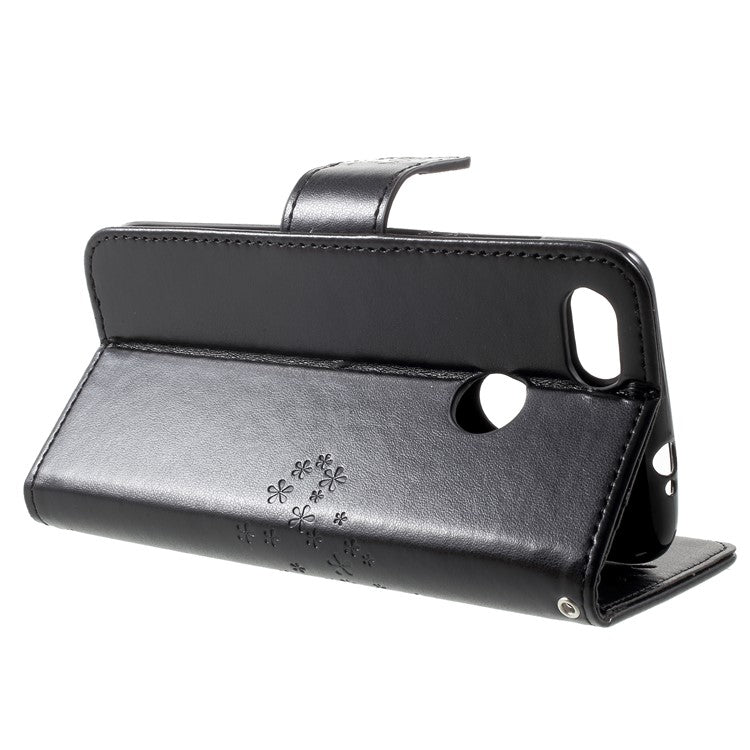 Imprint Tree Owl Leather Wallet Stand Case for Huawei P9 lite mini / Y6 Pro (2017) / Enjoy 7 - Black