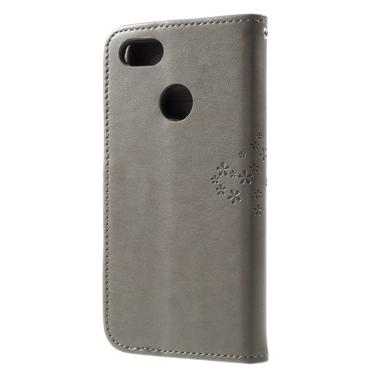 Imprint Tree Owl Leather Wallet Stand Cover for Huawei P9 lite mini / Y6 Pro (2017) / Enjoy 7 - Grey