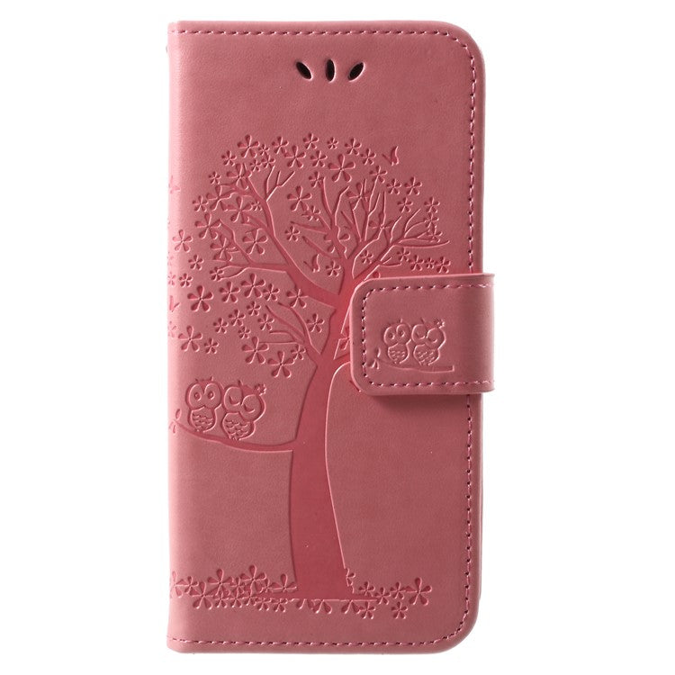 Imprint Tree Owl Leather Phone Case with Stand for Huawei P9 lite mini / Y6 Pro (2017) / Enjoy 7 - Pink
