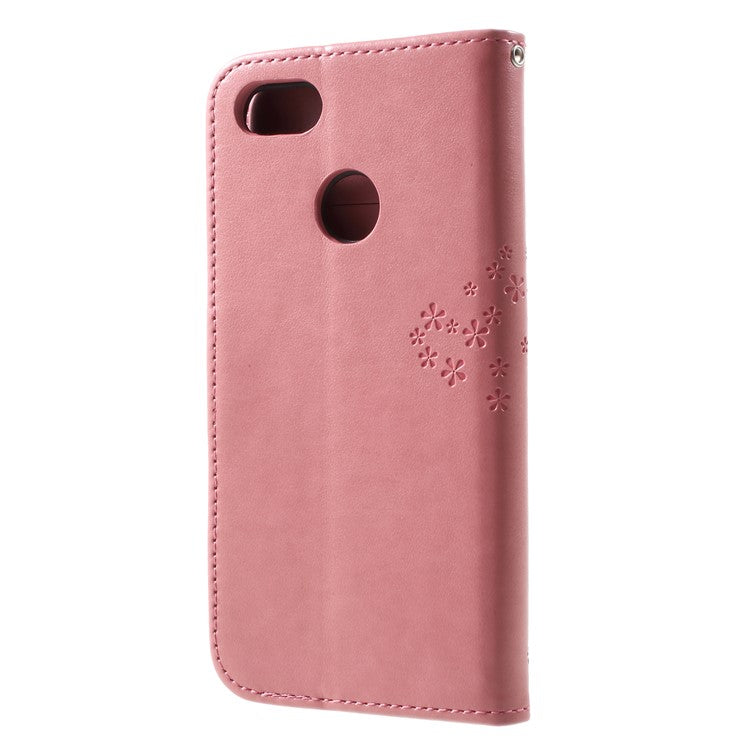 Imprint Tree Owl Leather Phone Case with Stand for Huawei P9 lite mini / Y6 Pro (2017) / Enjoy 7 - Pink