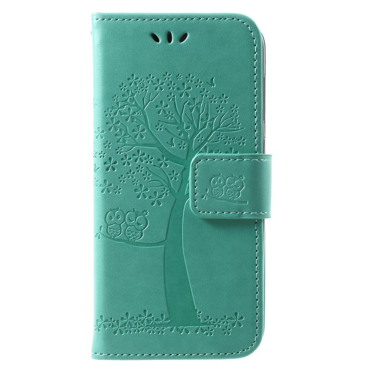 Imprint Tree Owl PU Leather Wallet Phone Cover for Huawei P9 lite mini / Y6 Pro (2017) / Enjoy 7 - Green