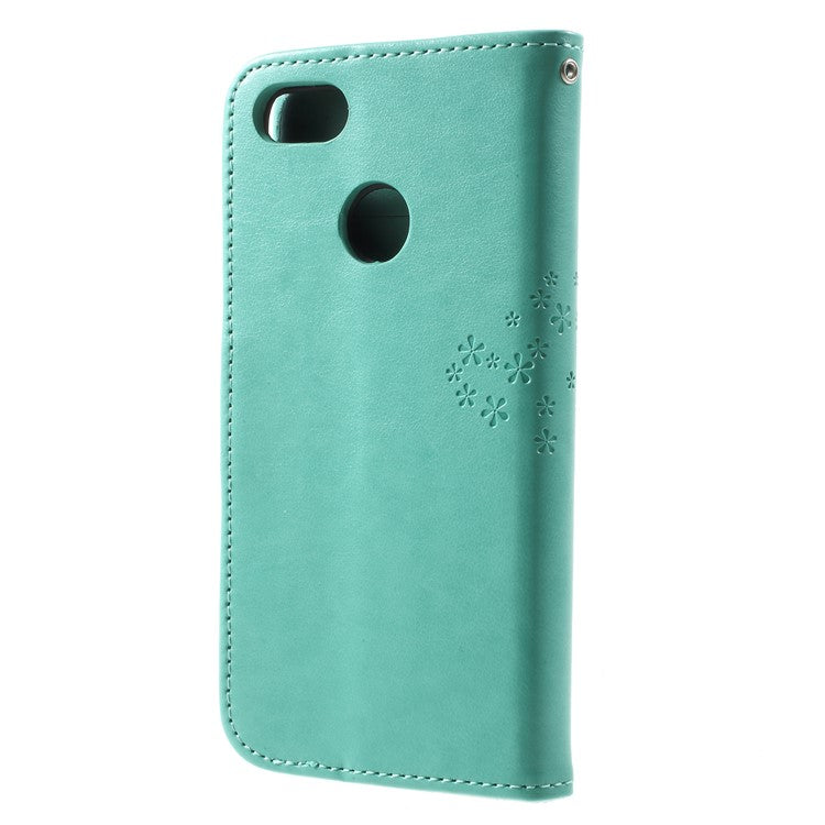 Imprint Tree Owl PU Leather Wallet Phone Cover for Huawei P9 lite mini / Y6 Pro (2017) / Enjoy 7 - Green