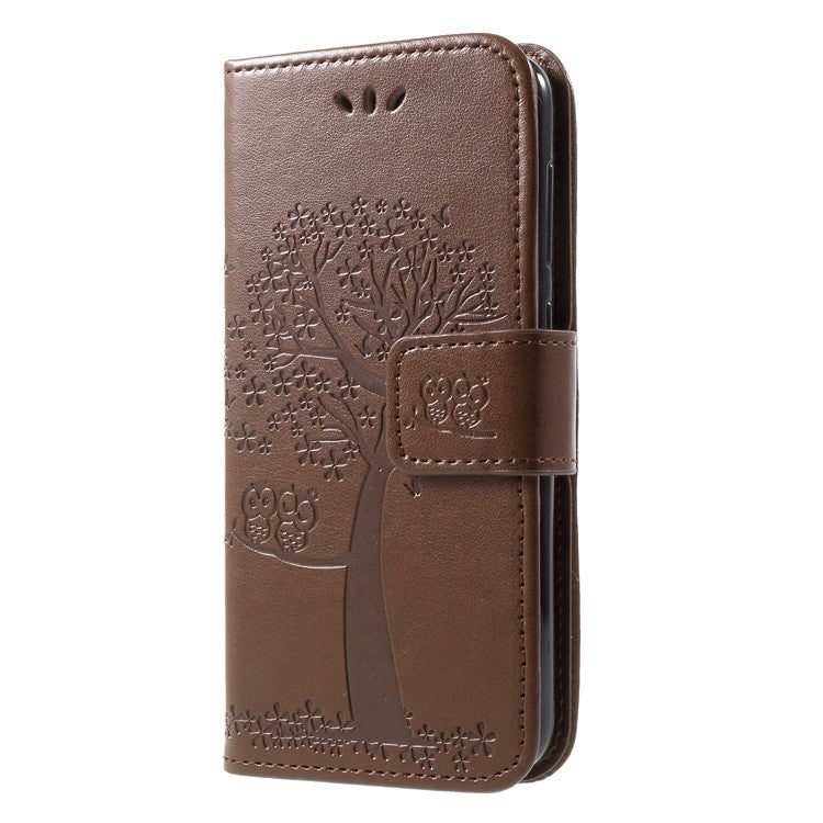 Imprint Tree Owl Leather Protective Case Cover for Huawei P9 lite mini / Y6 Pro (2017) / Enjoy 7 - Brown