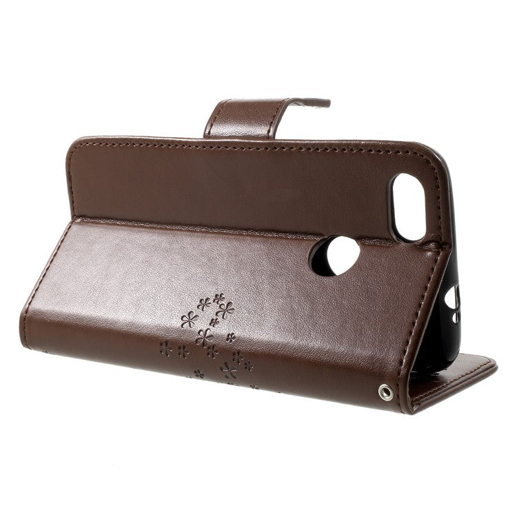 Imprint Tree Owl Leather Protective Case Cover for Huawei P9 lite mini / Y6 Pro (2017) / Enjoy 7 - Brown