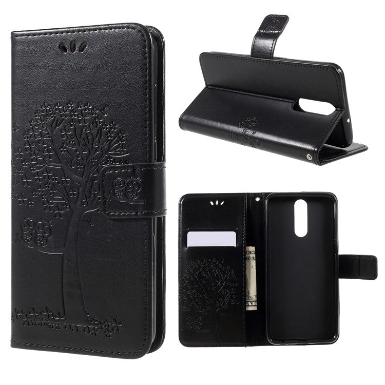 Imprint Tree Owls Leather Wallet Case for Huawei Mate 10 Lite / nova 2i / Maimang 6 / Honor 9i (India) - Black