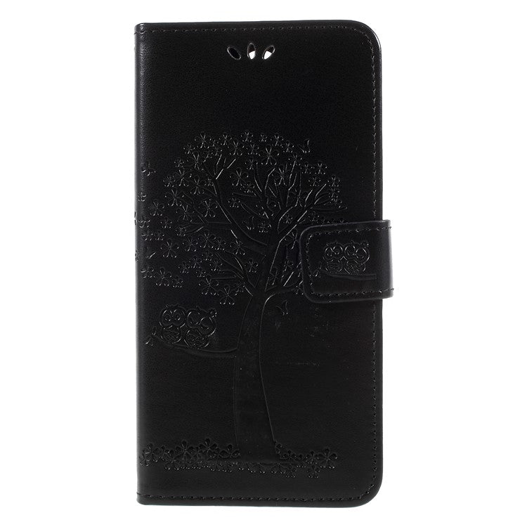 Imprint Tree Owls Leather Wallet Case for Huawei Mate 10 Lite / nova 2i / Maimang 6 / Honor 9i (India) - Black