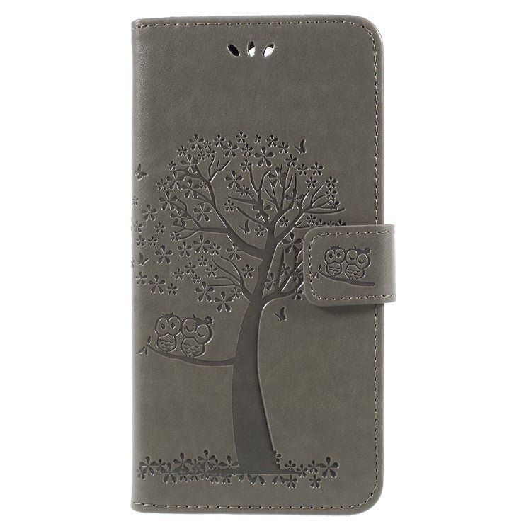 Imprint Tree Owls Leather Wallet Cover for Huawei Mate 10 Lite / nova 2i / Maimang 6 / Honor 9i (India) - Grey