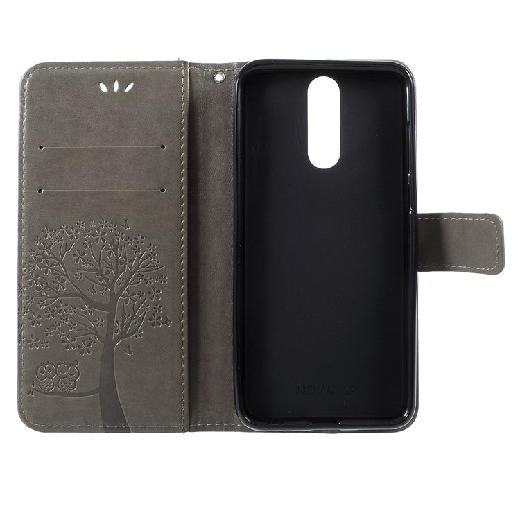 Imprint Tree Owls Leather Wallet Cover for Huawei Mate 10 Lite / nova 2i / Maimang 6 / Honor 9i (India) - Grey