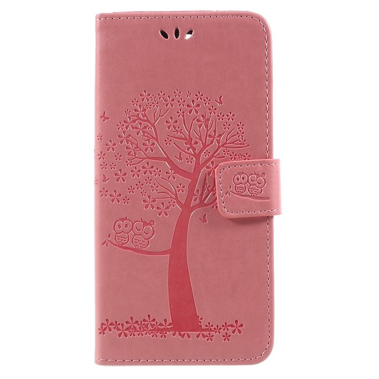 Imprint Tree Owls Leather Wallet Shell Case for Huawei Mate 10 Lite / nova 2i / Maimang 6 / Honor 9i (India) - Pink