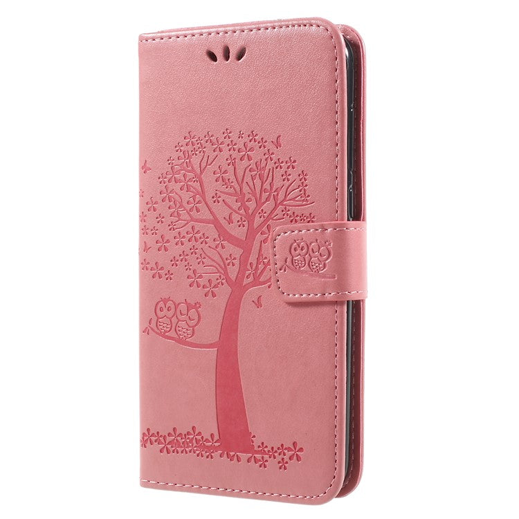 Imprint Tree Owls Leather Wallet Shell Case for Huawei Mate 10 Lite / nova 2i / Maimang 6 / Honor 9i (India) - Pink