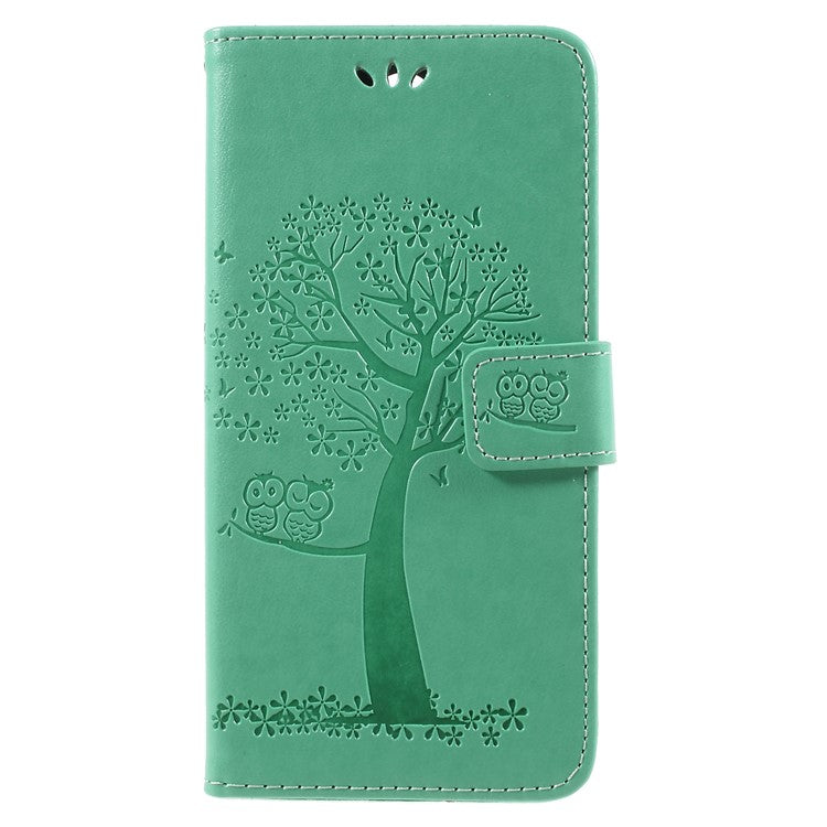 Imprint Tree Owls Leather Stand Case with Card Slots for Huawei Mate 10 Lite / nova 2i / Maimang 6 / Honor 9i (India) - Green