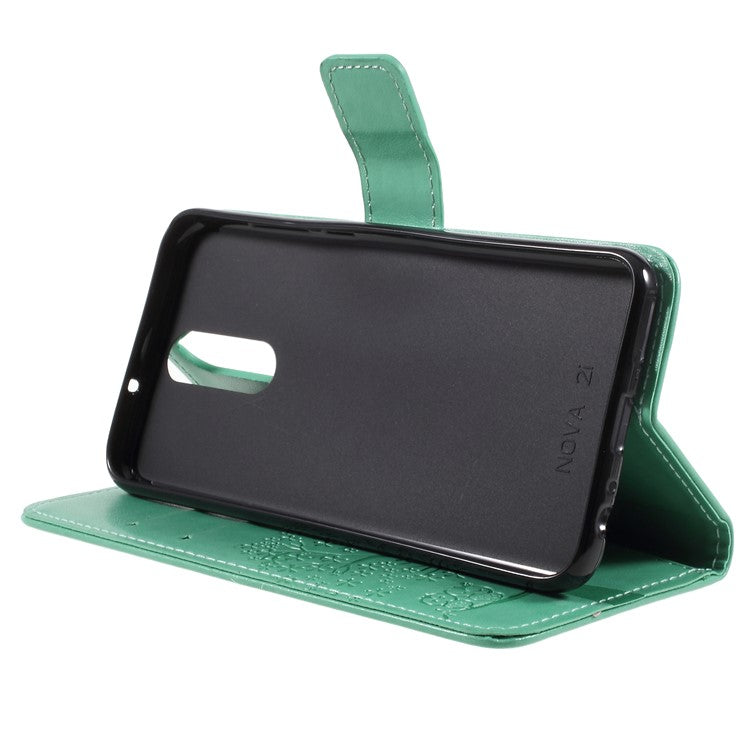 Imprint Tree Owls Leather Stand Case with Card Slots for Huawei Mate 10 Lite / nova 2i / Maimang 6 / Honor 9i (India) - Green