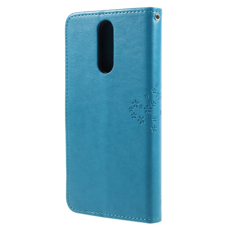 Imprint Tree Owls Leather Stand Cover with Card Slots for Huawei Mate 10 Lite / nova 2i / Maimang 6 / Honor 9i (India) - Blue
