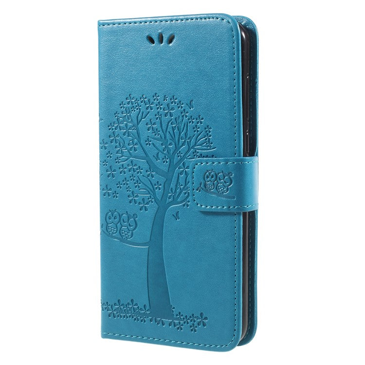 Imprint Tree Owls Leather Stand Cover with Card Slots for Huawei Mate 10 Lite / nova 2i / Maimang 6 / Honor 9i (India) - Blue