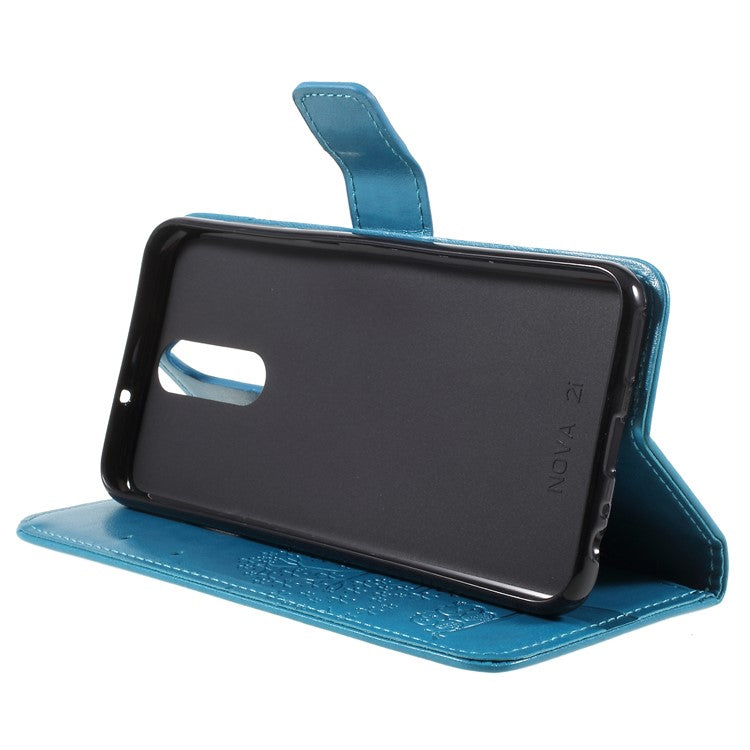 Imprint Tree Owls Leather Stand Cover with Card Slots for Huawei Mate 10 Lite / nova 2i / Maimang 6 / Honor 9i (India) - Blue