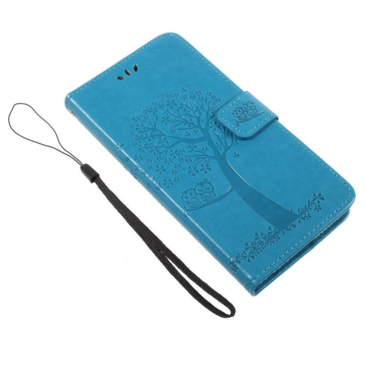 Imprint Tree Owls Leather Stand Cover with Card Slots for Huawei Mate 10 Lite / nova 2i / Maimang 6 / Honor 9i (India) - Blue