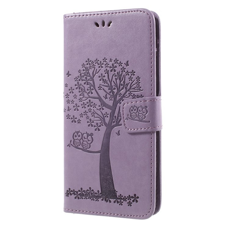 Imprint Tree Owls Leather Wallet Case Shell for Huawei Mate 10 Lite / nova 2i / Maimang 6 / Honor 9i (India) - Purple