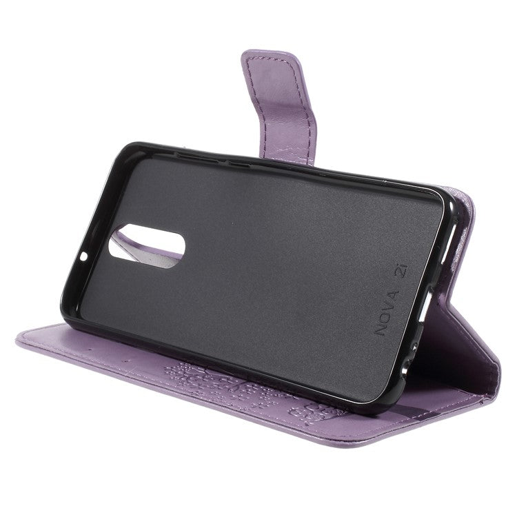 Imprint Tree Owls Leather Wallet Case Shell for Huawei Mate 10 Lite / nova 2i / Maimang 6 / Honor 9i (India) - Purple