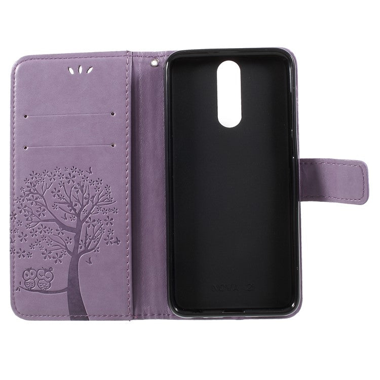 Imprint Tree Owls Leather Wallet Case Shell for Huawei Mate 10 Lite / nova 2i / Maimang 6 / Honor 9i (India) - Purple