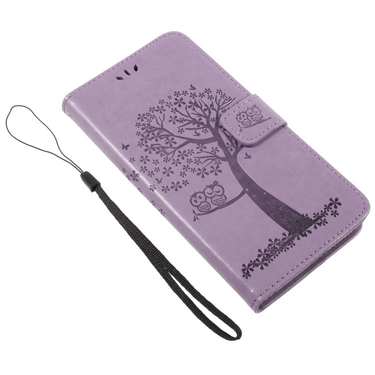 Imprint Tree Owls Leather Wallet Case Shell for Huawei Mate 10 Lite / nova 2i / Maimang 6 / Honor 9i (India) - Purple