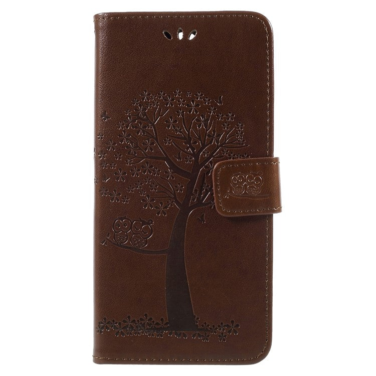 Imprint Tree Owls PU Leather Wallet Case for Huawei Mate 10 Lite / nova 2i / Maimang 6 / Honor 9i (India) - Brown